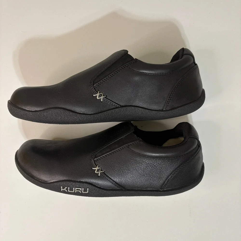 KURU Mens Kivi Leather Orthopedic Slip On Loafers 9.5W Black Work Comfort Shoes